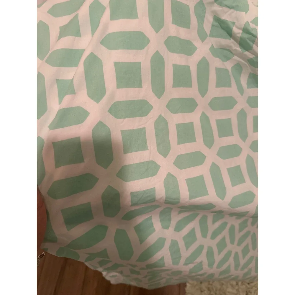 PB Teen Mint Green Geometric Trellis Duvet Cover Set with‎ 2 Standard Shams